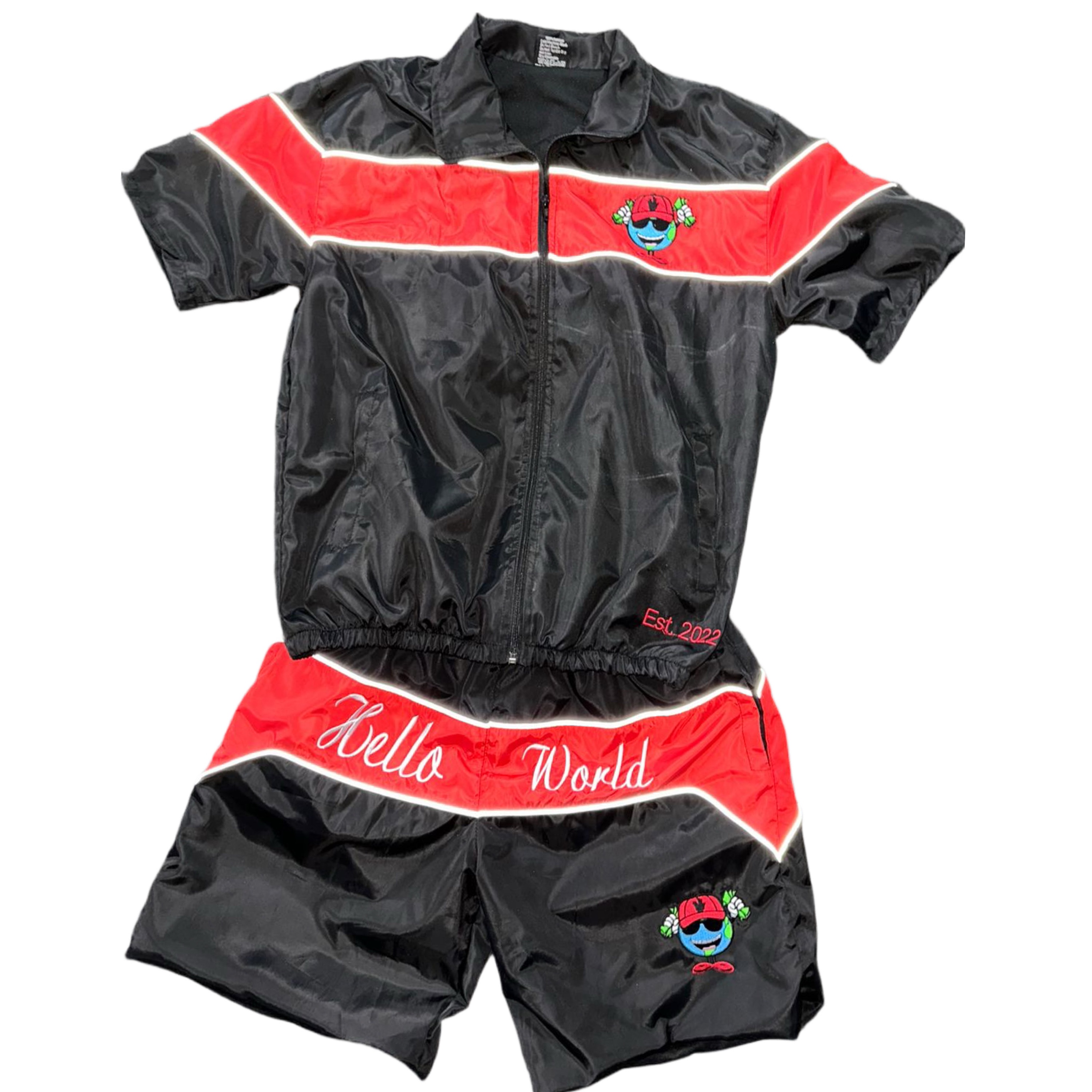 BLACK/RED/WHITE HW NYLON SHORT SET