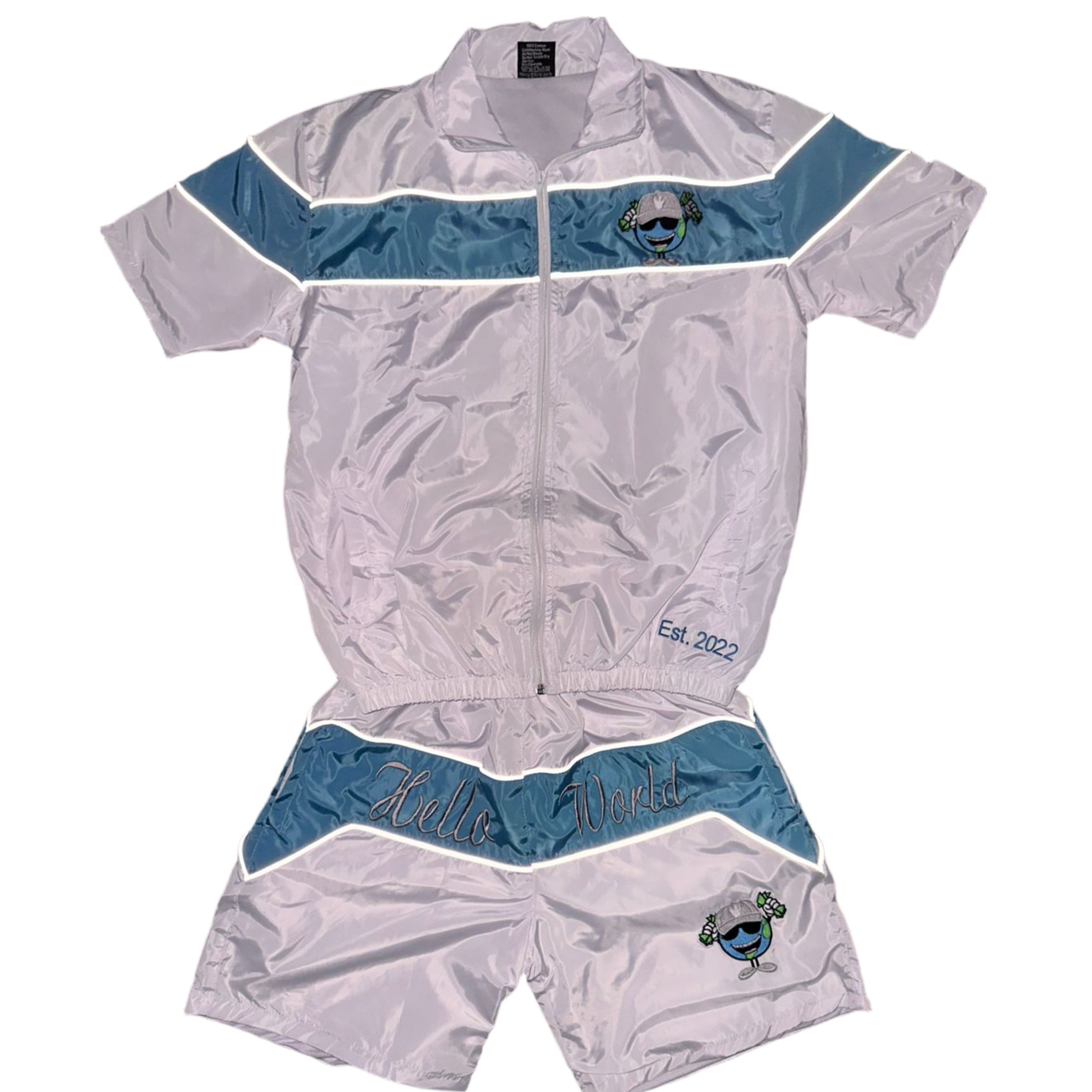 WHITE/SKY BLUE/GRAY HW NYLON SHORT SET