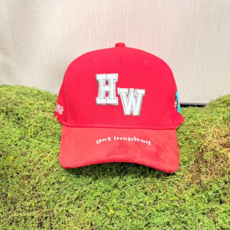 Red/gray/white cap with suede brim