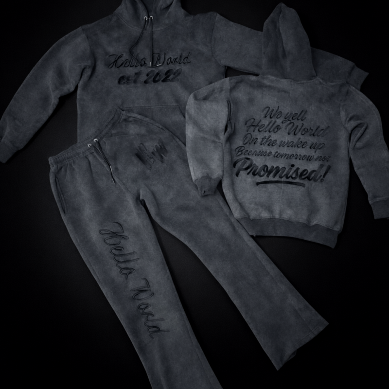 Acid Wash Black/Black sweat suit with stacked pants
