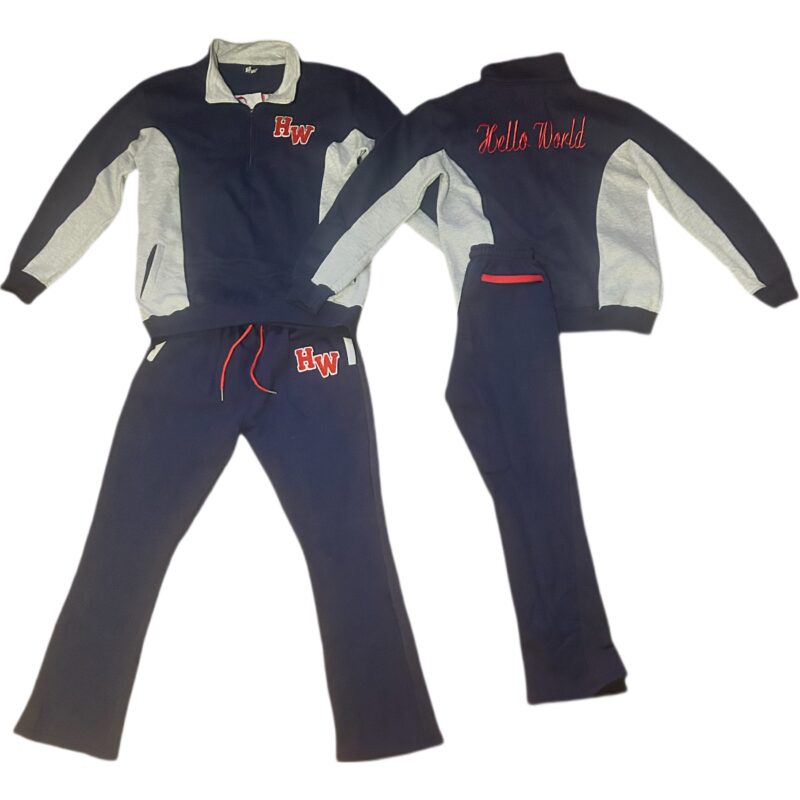 Navy Blue/Gray and Red quarter zip HW sweatsuit