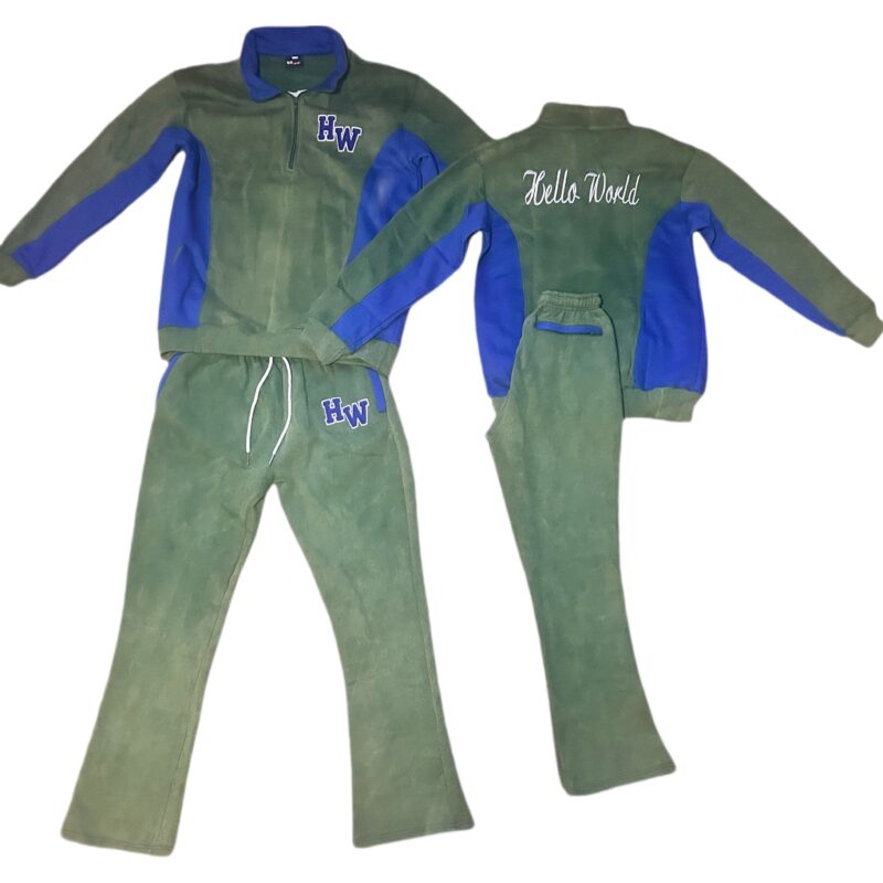 Acid wash Green/Royal blue quarter zip HW sweatsuit